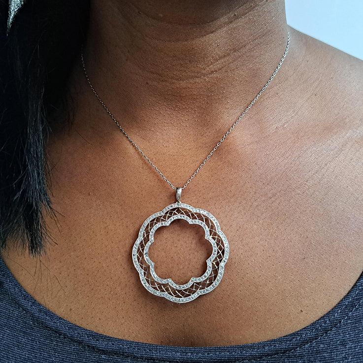 Vintage Rose Cut Diamond Scalloped Halo Cluster Pendant