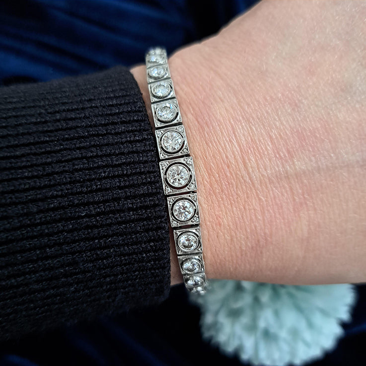 Steltman Art Deco 5ct Diamond and Platinum Line Bracelet