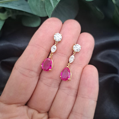 Certified 3.45ct Pear Cut Natural Burma No Heat Ruby and Diamond Drop Earrings in 18ct Yellow Gold