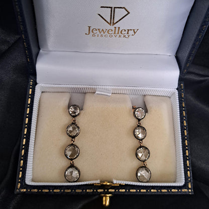 Antique Rose Cut Diamond Four Stone Drop Earrings