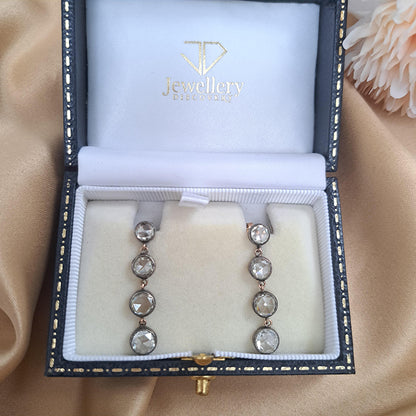Antique Rose Cut Diamond Four Stone Drop Earrings