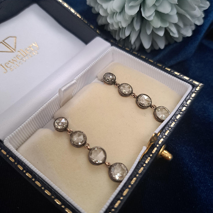 Antique Rose Cut Diamond Four Stone Drop Earrings