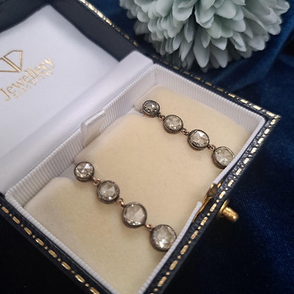 Antique Rose Cut Diamond Four Stone Drop Earrings