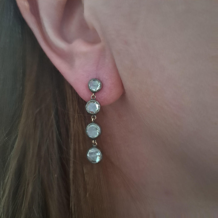 Antique Rose Cut Diamond Four Stone Drop Earrings