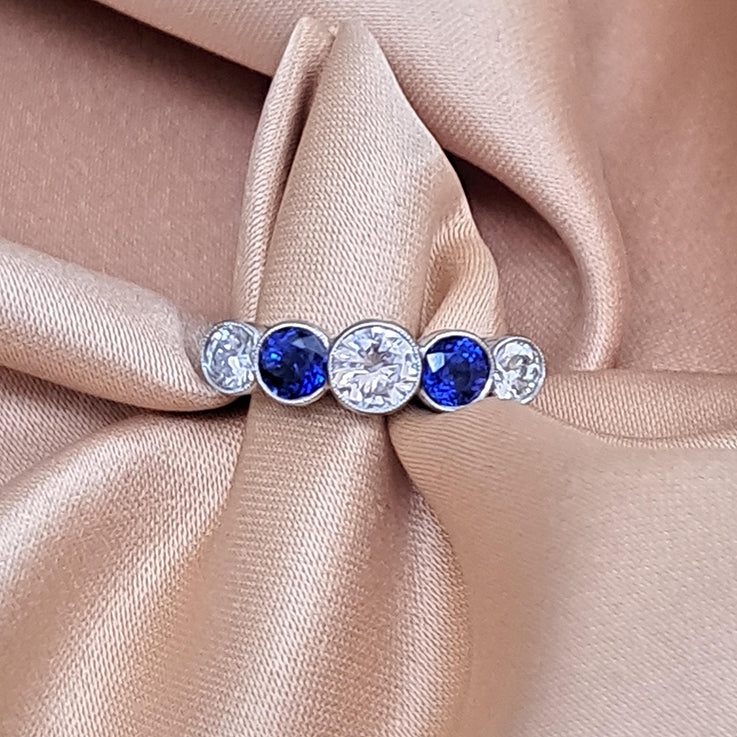Sapphire and Diamond Five Stone Ring in Platinum