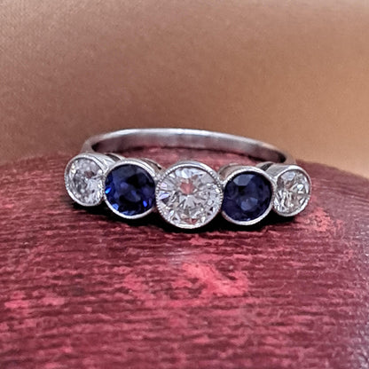 Sapphire and Diamond Five Stone Ring in Platinum