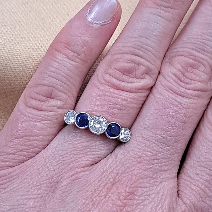 Sapphire and Diamond Five Stone Ring in Platinum