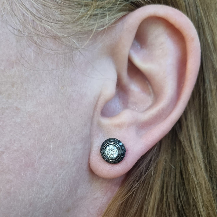 Black and White Diamond Stud Earrings with Detachable Halos