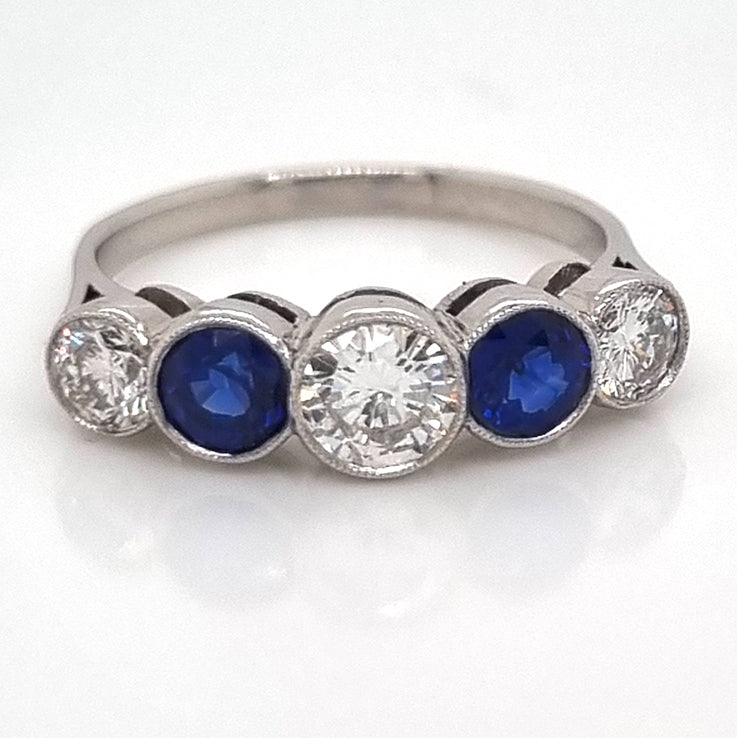 Sapphire and Diamond Five Stone Ring in Platinum