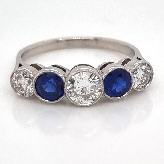 Sapphire and Diamond Five Stone Ring in Platinum
