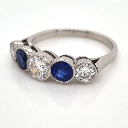 Sapphire and Diamond Five Stone Ring in Platinum