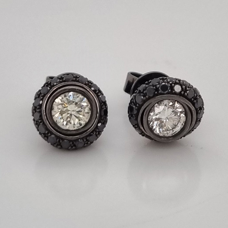 Black and White Diamond Stud Earrings with Detachable Halos