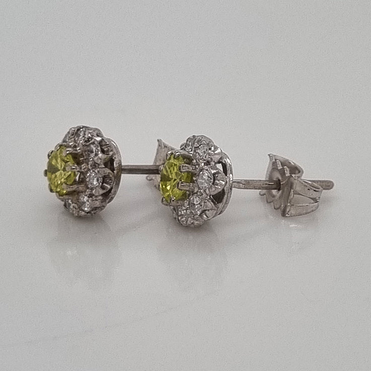 Yellow and White Diamond Cluster Stud Earrings