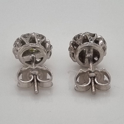 Yellow and White Diamond Cluster Stud Earrings