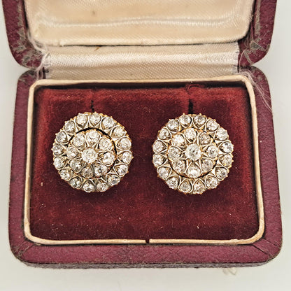 Victorian Antique 2.90ct Old Mine Cut Diamond Coronet Cluster Earrings