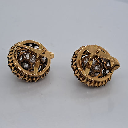 Victorian Antique 2.90ct Old Mine Cut Diamond Coronet Cluster Earrings