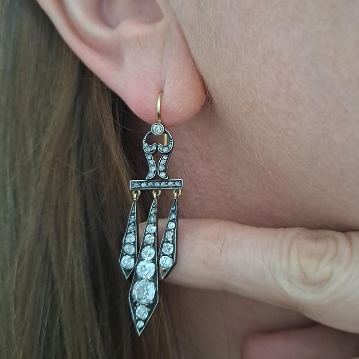 Antique Georgian Regency 2.50ct Old Mine Cut Diamond Drop Chandelier Earrings