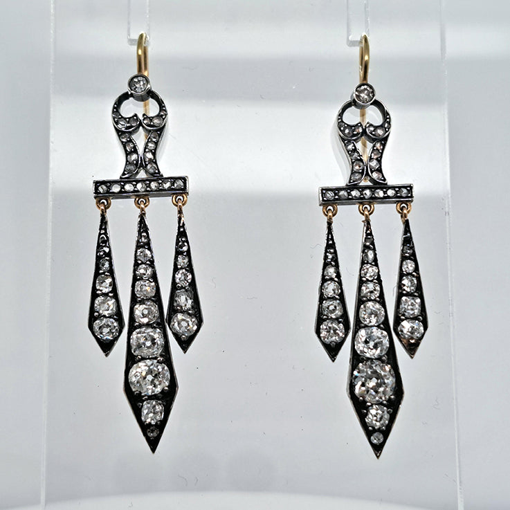 Antique Georgian Regency 2.50ct Old Mine Cut Diamond Drop Chandelier Earrings