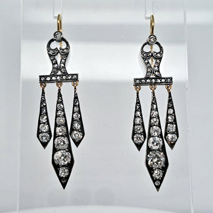 Antique Georgian Regency 2.50ct Old Mine Cut Diamond Drop Chandelier Earrings