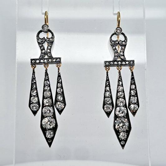 Antique Georgian Regency 2.50ct Old Mine Cut Diamond Drop Chandelier Earrings