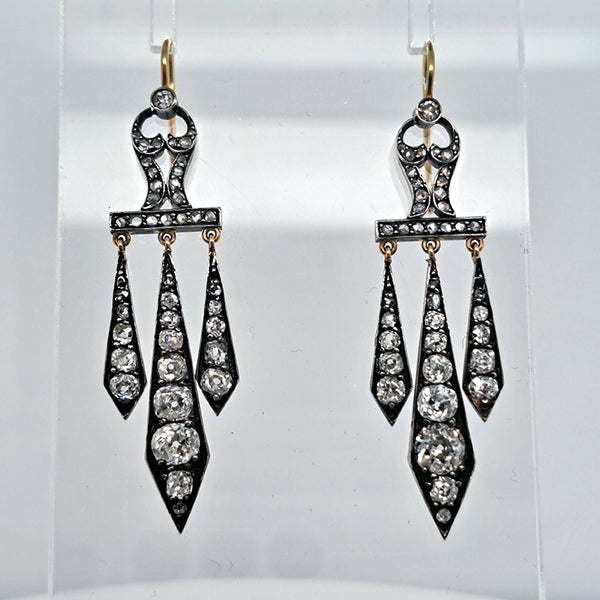 Antique Georgian Regency 2.50ct Old Mine Cut Diamond Drop Chandelier Earrings