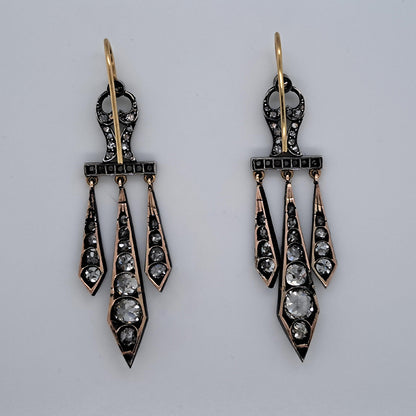 Antique Georgian Regency 2.50ct Old Mine Cut Diamond Drop Chandelier Earrings