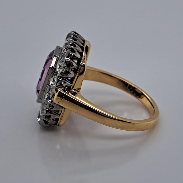 Vintage 3ct Natural Pink Spinel and Old Cut Diamond Cluster Engagement Ring