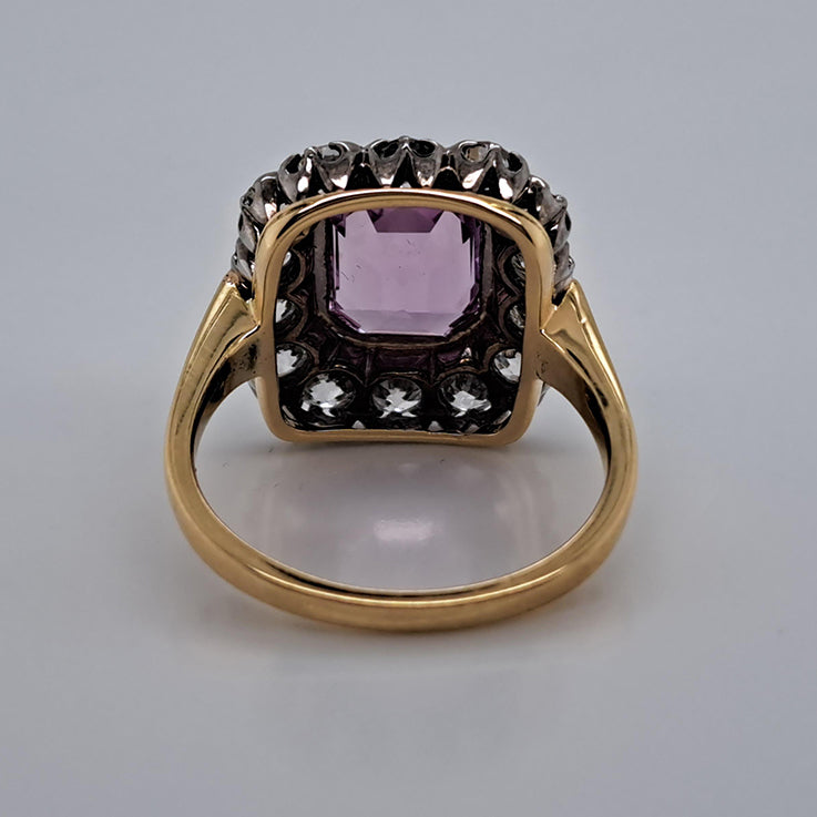 Vintage 3ct Natural Pink Spinel and Old Cut Diamond Cluster Engagement Ring