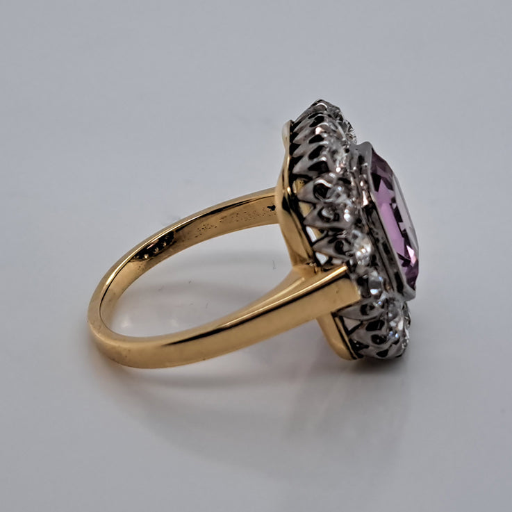 Vintage 3ct Natural Pink Spinel and Old Cut Diamond Cluster Engagement Ring