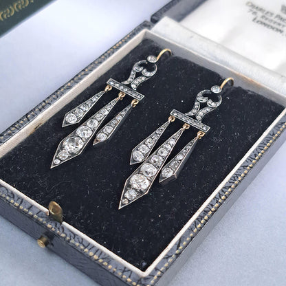 Antique Georgian Regency 2.50ct Old Mine Cut Diamond Drop Chandelier Earrings