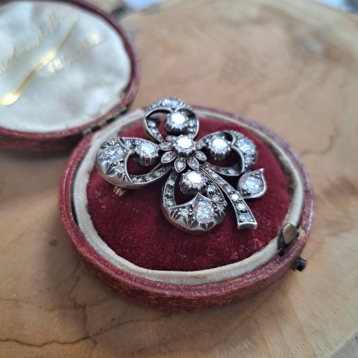 Antique 4ct Old Transitional Cut Diamond Lucky Four Leaf Clover Brooch