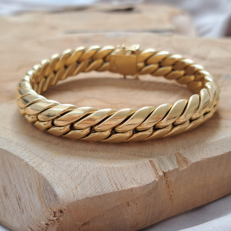 Antique Handcrafted Plaited Woven Double Strand 18ct Yellow Gold Bracelet