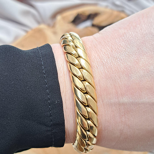 Antique Handcrafted Plaited Woven Double Strand 18ct Yellow Gold Bracelet