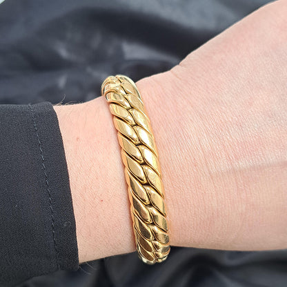 Antique Handcrafted Plaited Woven Double Strand 18ct Yellow Gold Bracelet