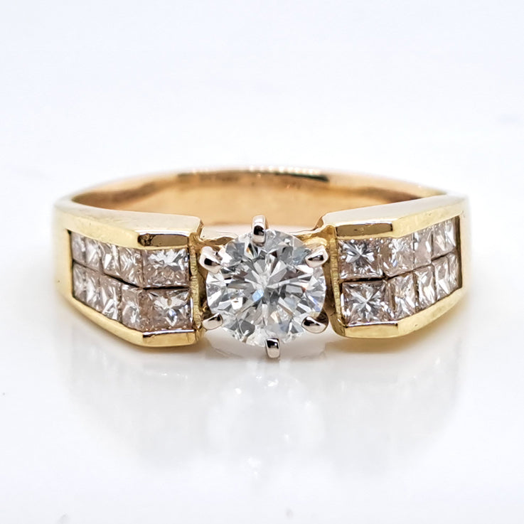 Vintage 0.65ct Diamond Solitaire Engagement Ring with Princess Diamond Shoulders