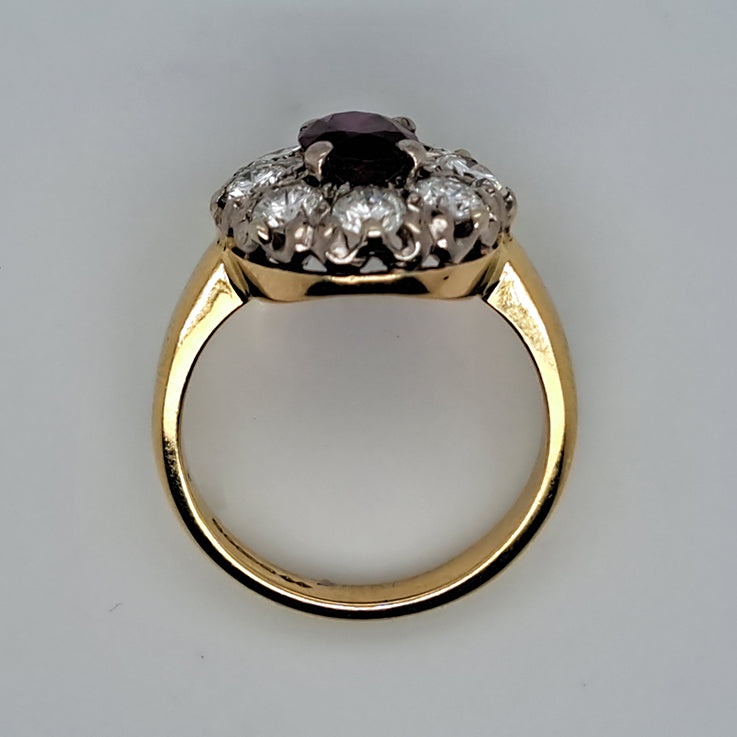 Vintage 1ct Ruby and Old Cut Diamond Cluster Ring