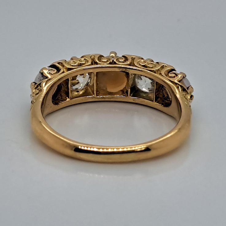 Antique 1.20ct Old Mine Cut Diamond and Pearl Five Stone Ring
