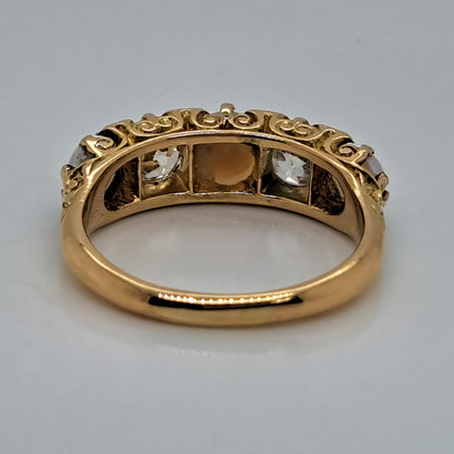 Antique 1.20ct Old Mine Cut Diamond and Pearl Five Stone Ring