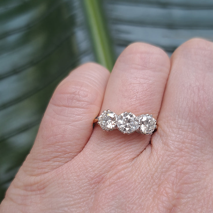 1.60ct Diamond Three Stone Engagement Ring in Platinum and 18ct Gold 1.60 carat total