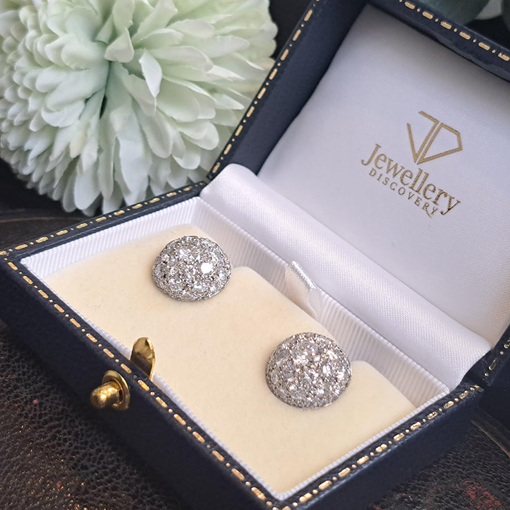 Art Deco 4ct Diamond Bombe Cluster Earrings in platinum