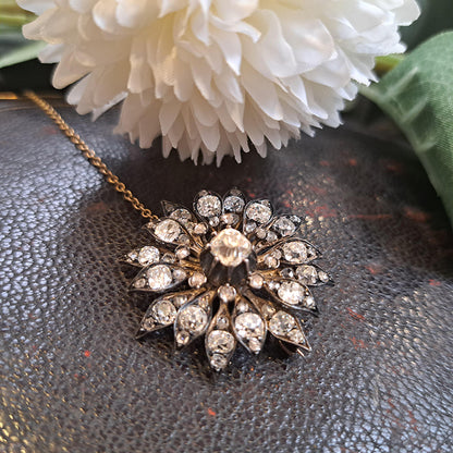 Victorian Antique Old Cut Diamond Star Flower Brooch