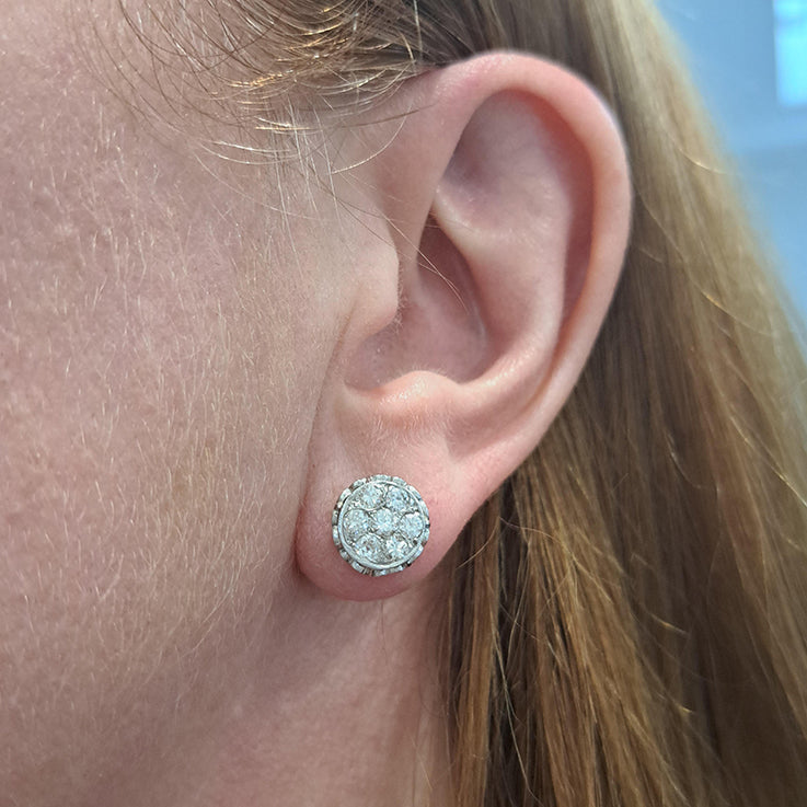 Vintage Diamond Cluster Stud Earrings, 1.50 carats