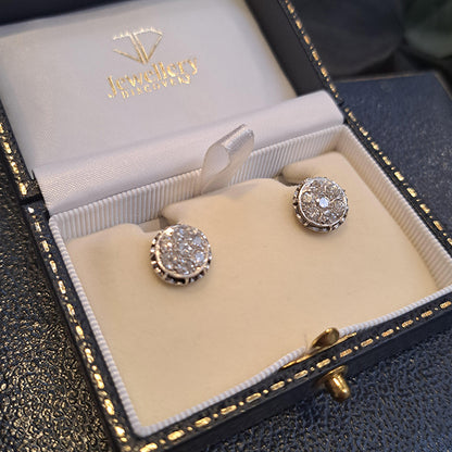 Vintage Diamond Cluster Stud Earrings, 1.50 carats