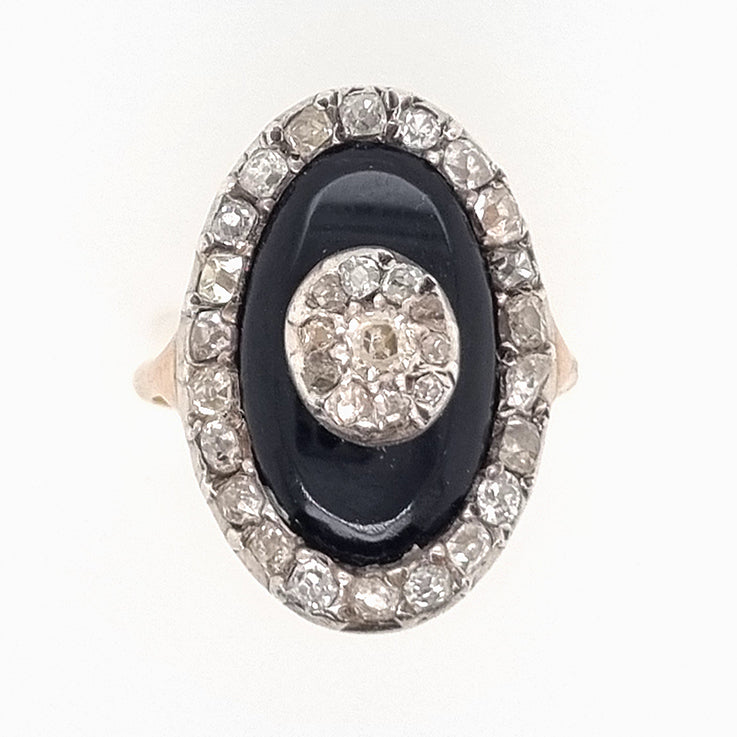 Georgian Antique Rose Cut Diamond and Black Onyx Plaque Ring