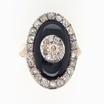 Georgian Antique Rose Cut Diamond and Black Onyx Plaque Ring
