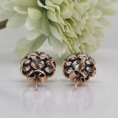 Victorian Antique 6.80ct Old Mine Cut Diamond Cluster Stud Earrings, Circa 1870