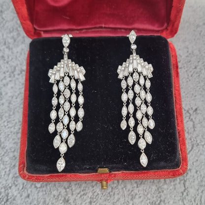 Fine Pair of 8ct Marquise Cut Diamond Chandelier Drop Earrings in Platinum
