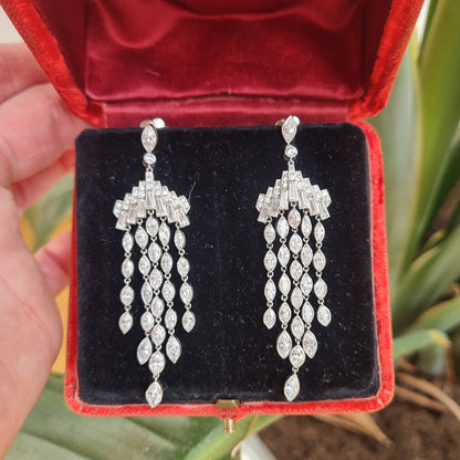 Fine Pair of 8ct Marquise Cut Diamond Chandelier Drop Earrings in Platinum