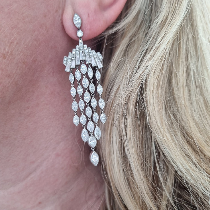 Fine Pair of 8ct Marquise Cut Diamond Chandelier Drop Earrings in Platinum