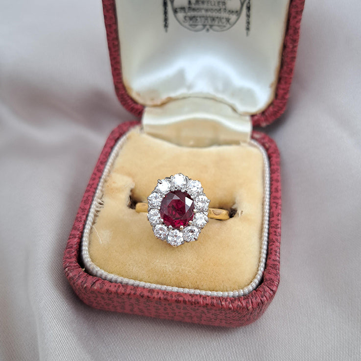 Antique 1.09ct Ruby and Diamond Cluster Engagement Ring